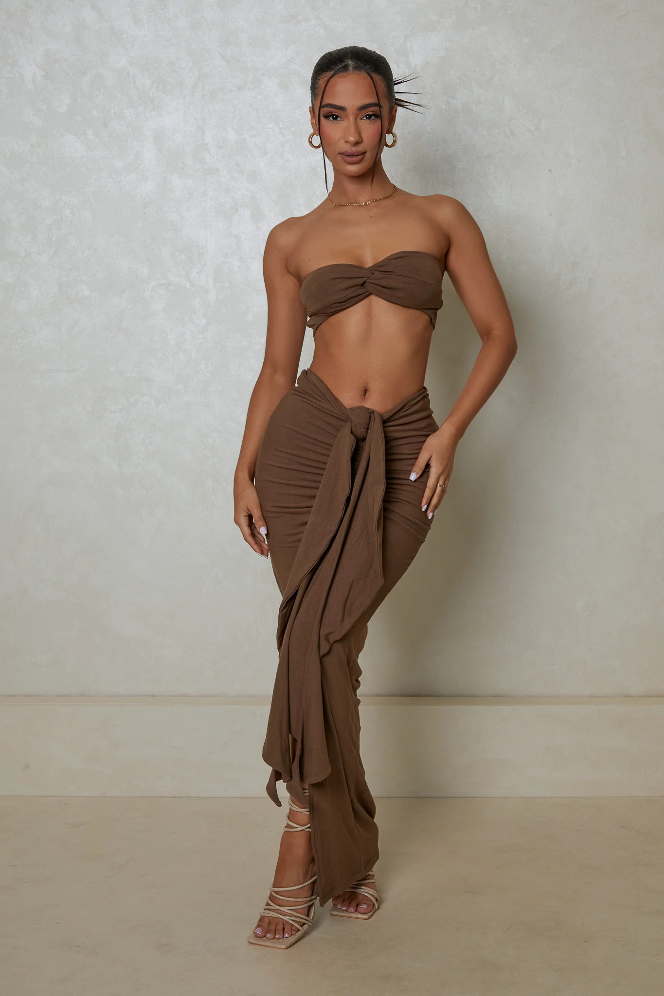 The Knot Bandeau Maxi Set in Brown