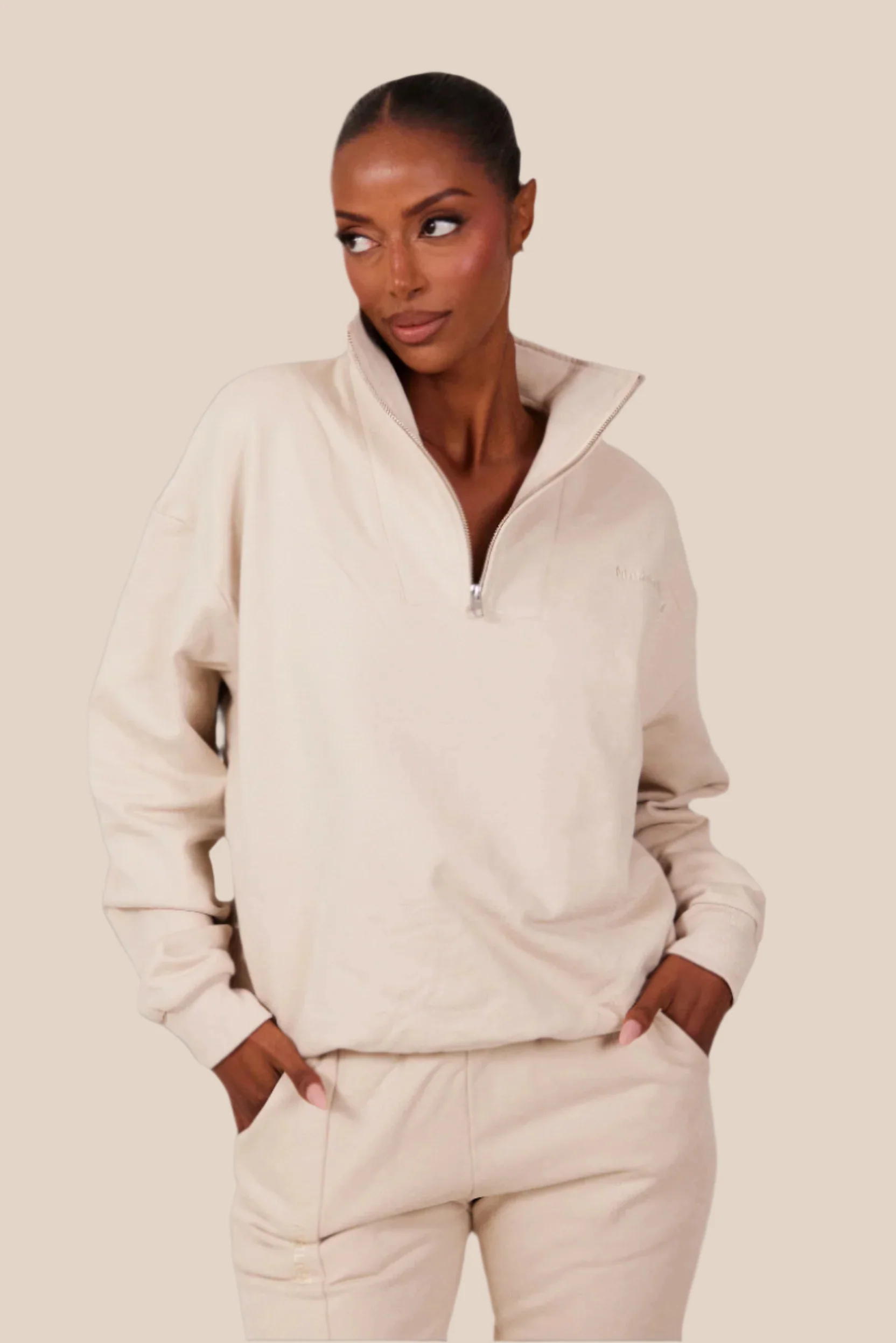 The Essentials Quarter Zip in Stone