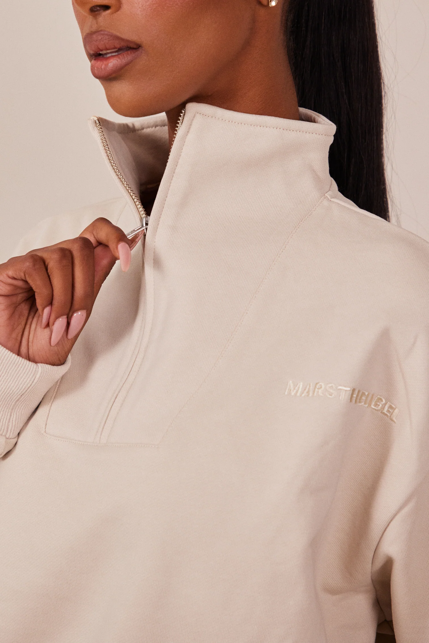 The Essentials Quarter Zip in Stone