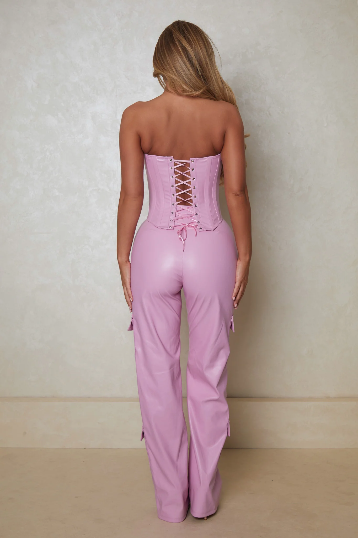 The Leather Pocket Trousers in Baby Pink