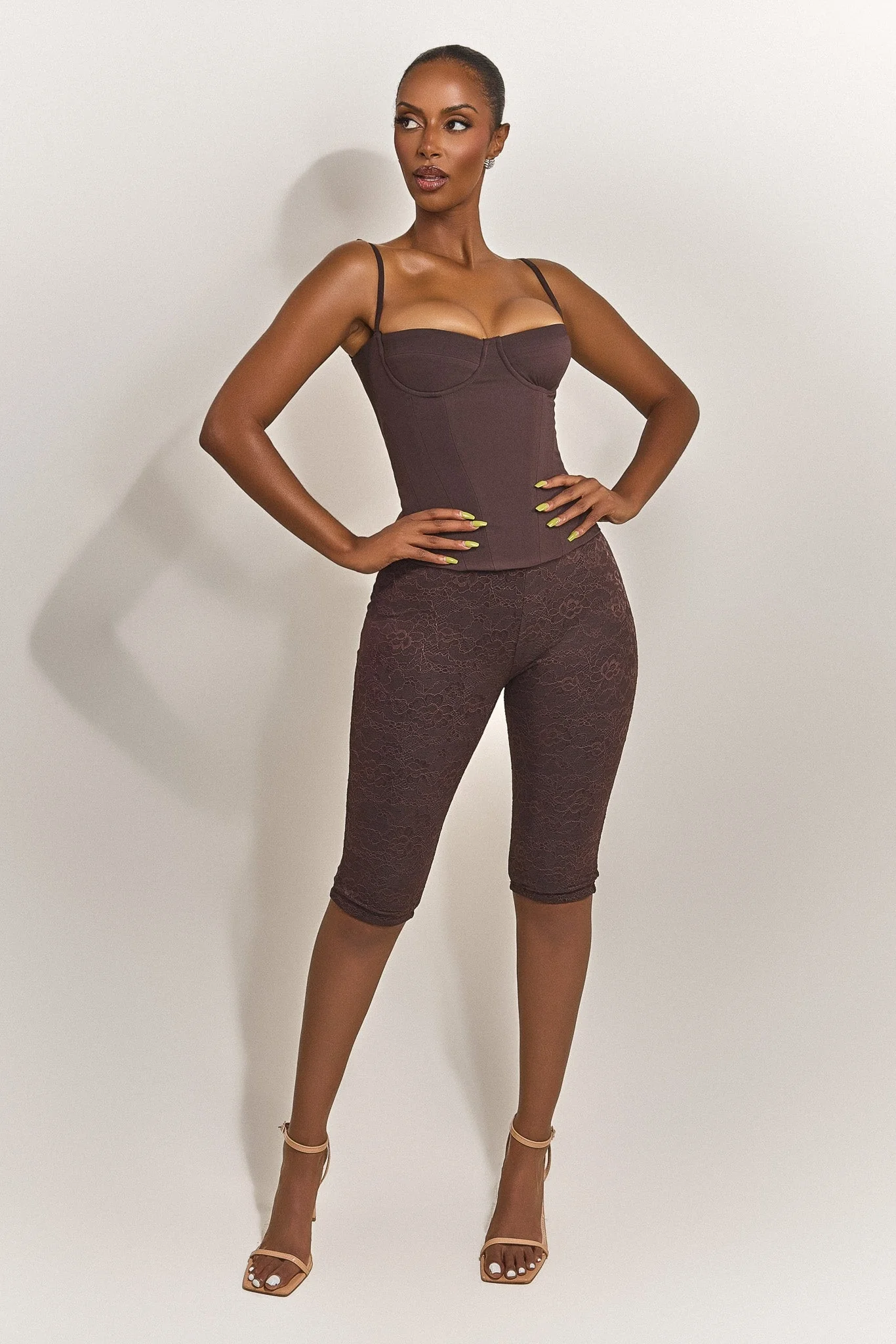 The Everly Lace Up Corset Top in Brown