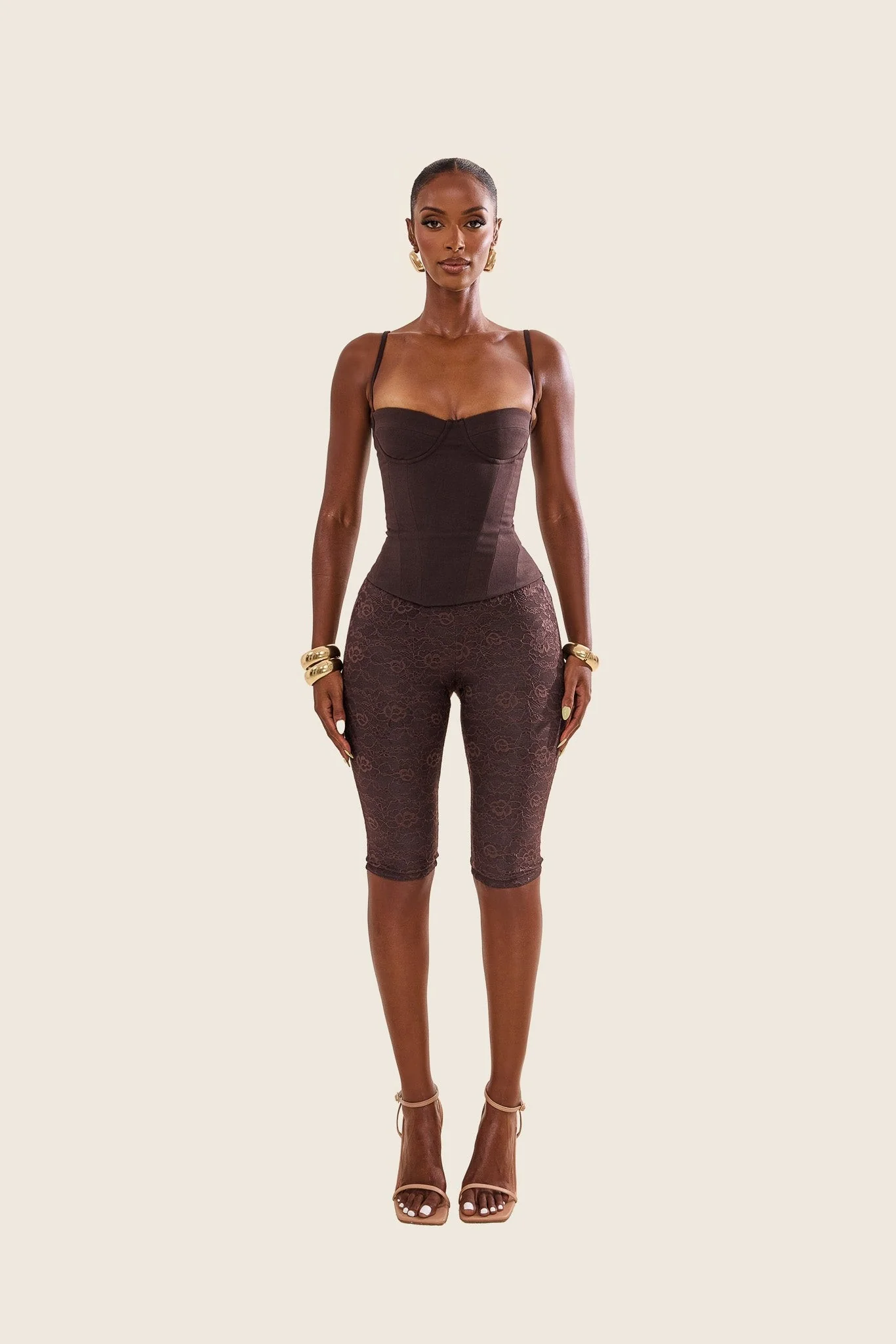The Everly Lace Up Corset Top in Brown