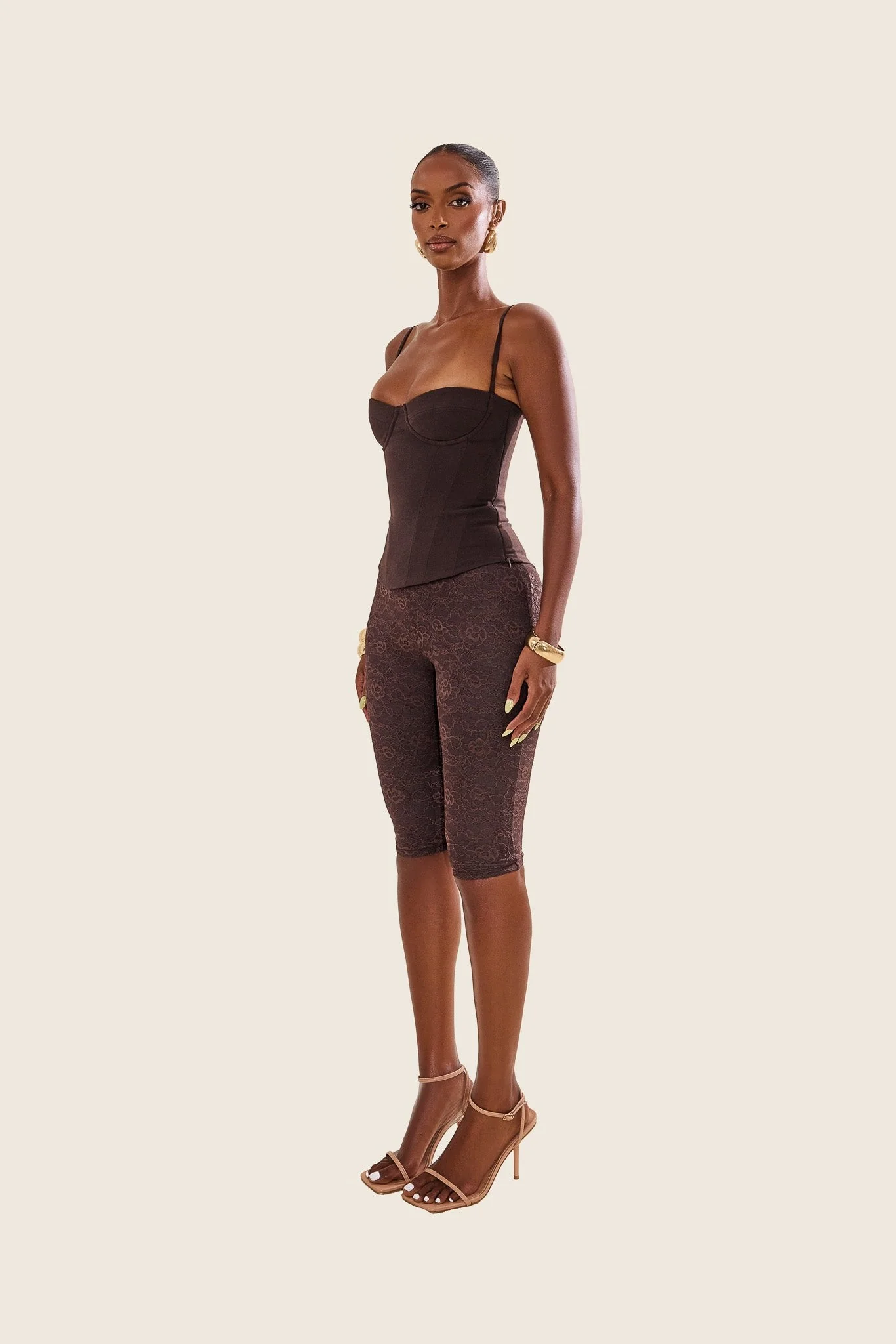 The Everly Lace Up Corset Top in Brown