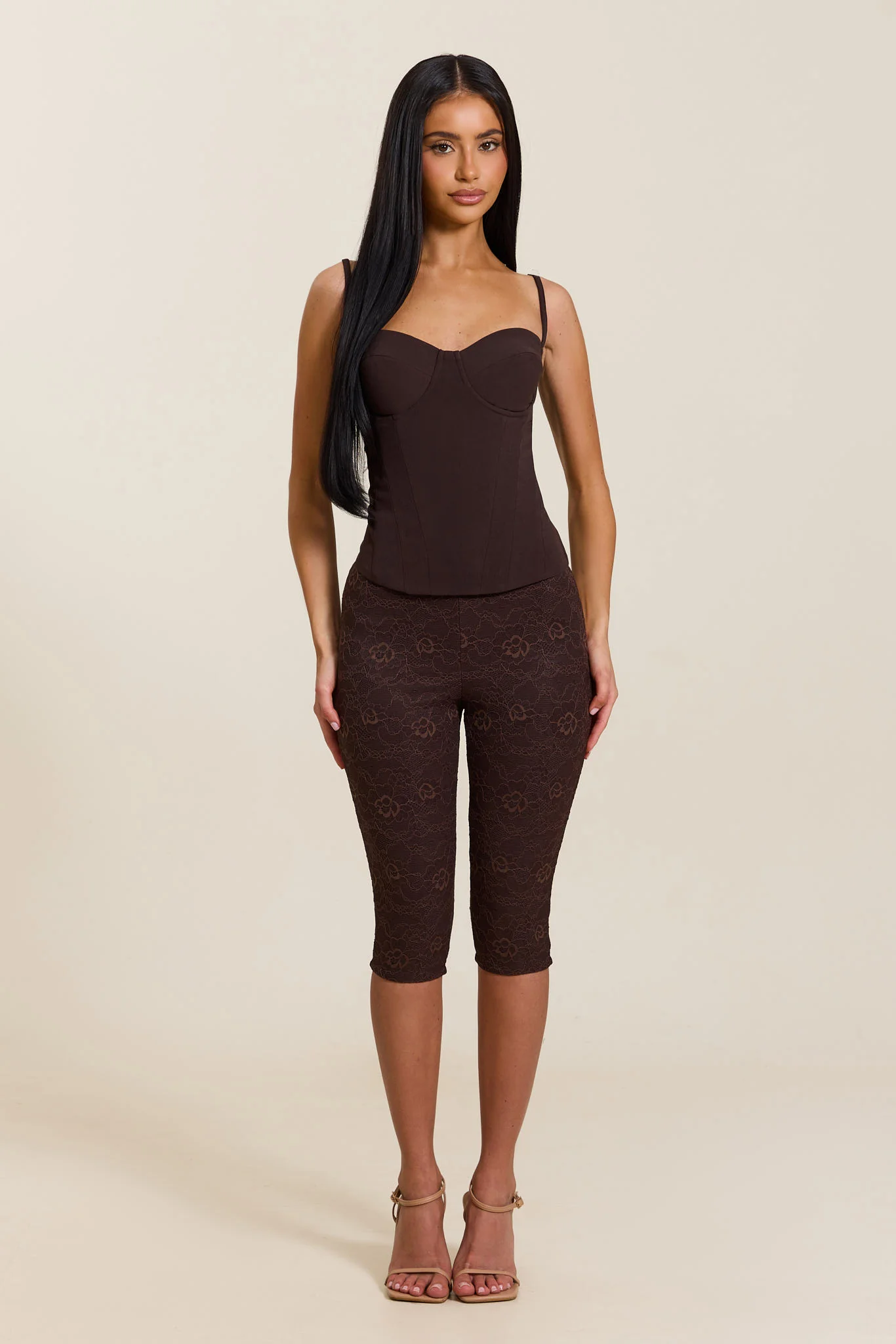 The Everly Lace Up Corset Top in Brown