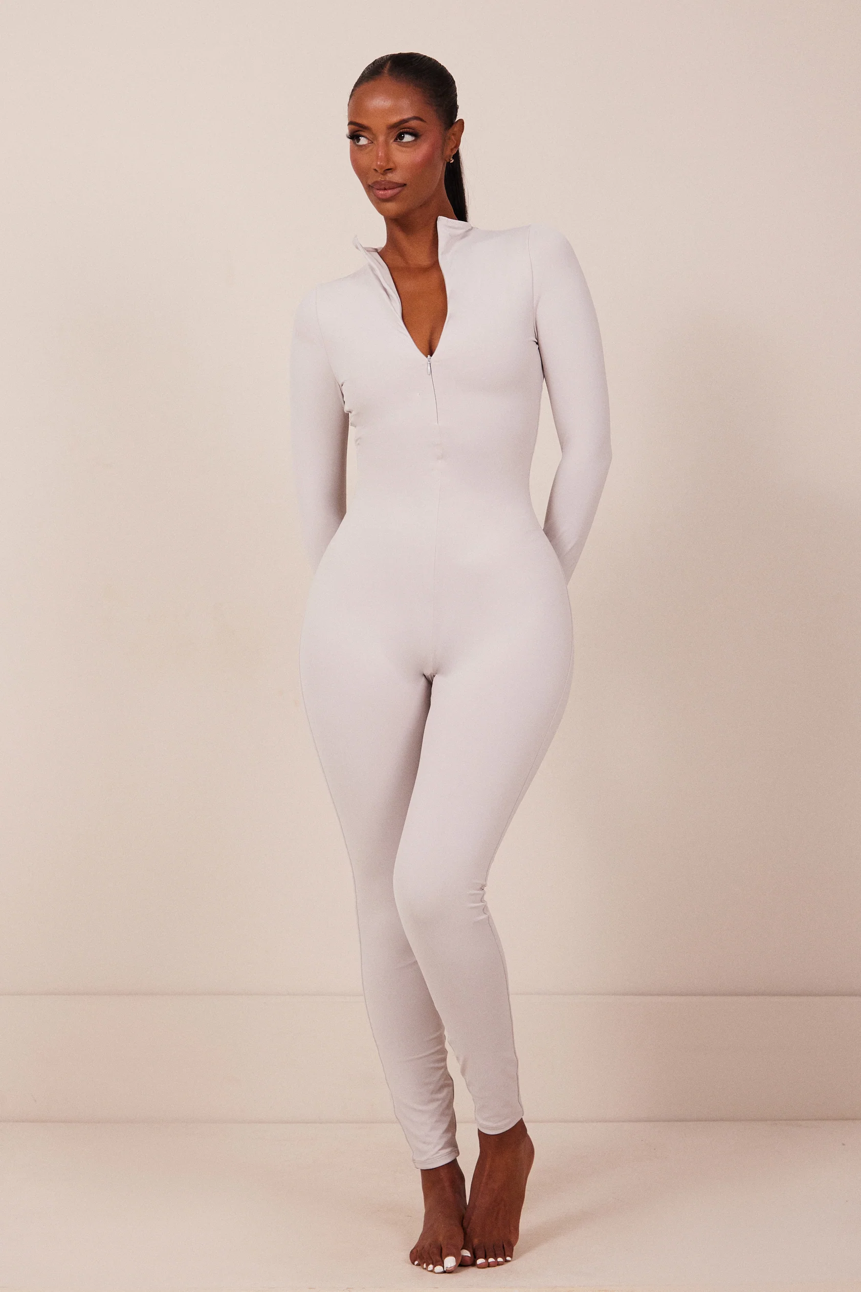 Contour Zip Up Jumpsuit in Grey