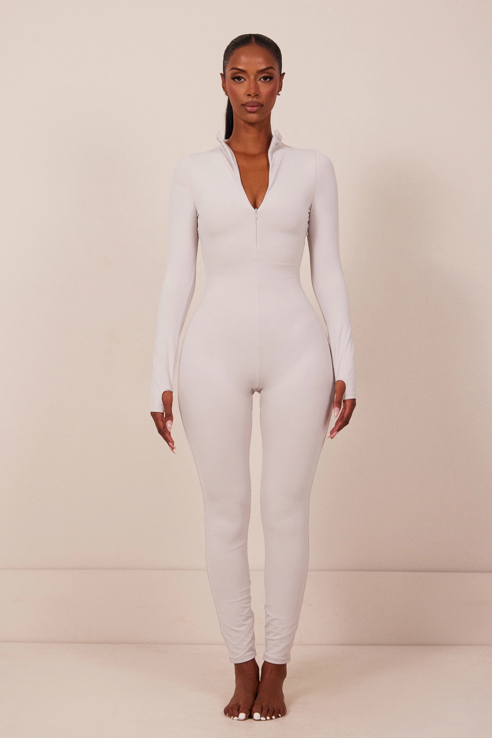 Contour Zip Up Jumpsuit in Grey