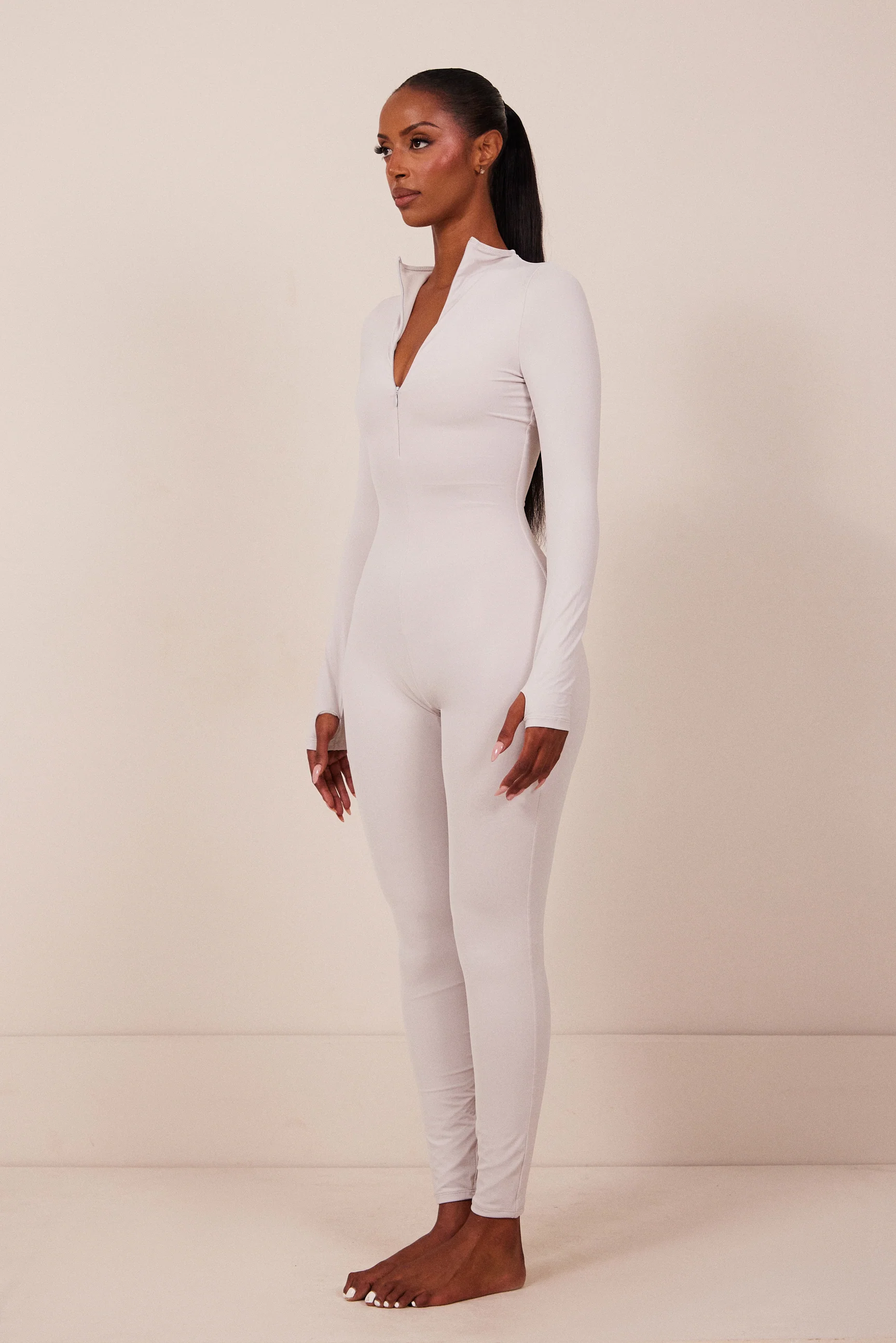 Contour Zip Up Jumpsuit in Grey