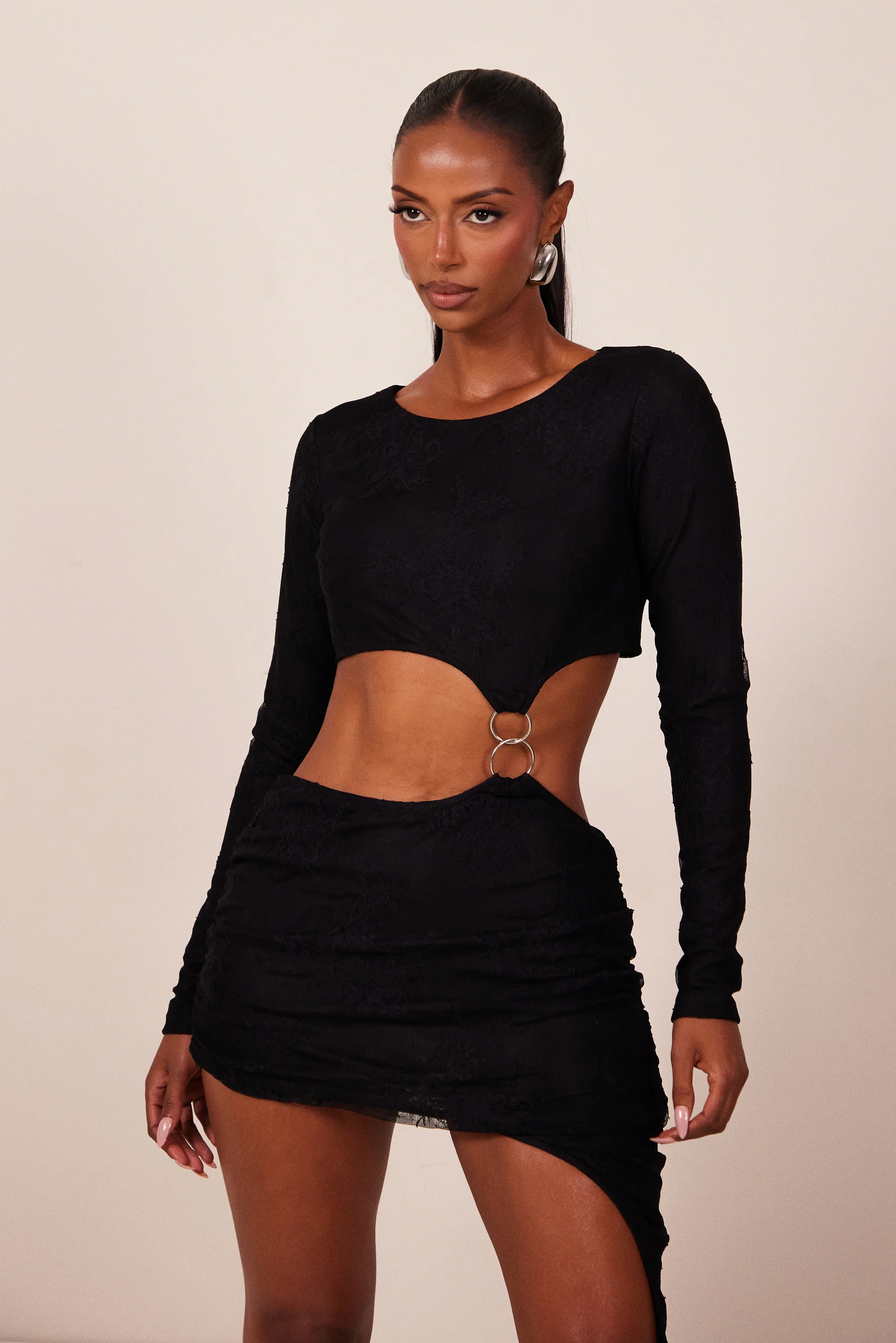 6995-ring-detail-cut-out-dress-in-black-1.webp Ring Detail Cut Out Dress in Black