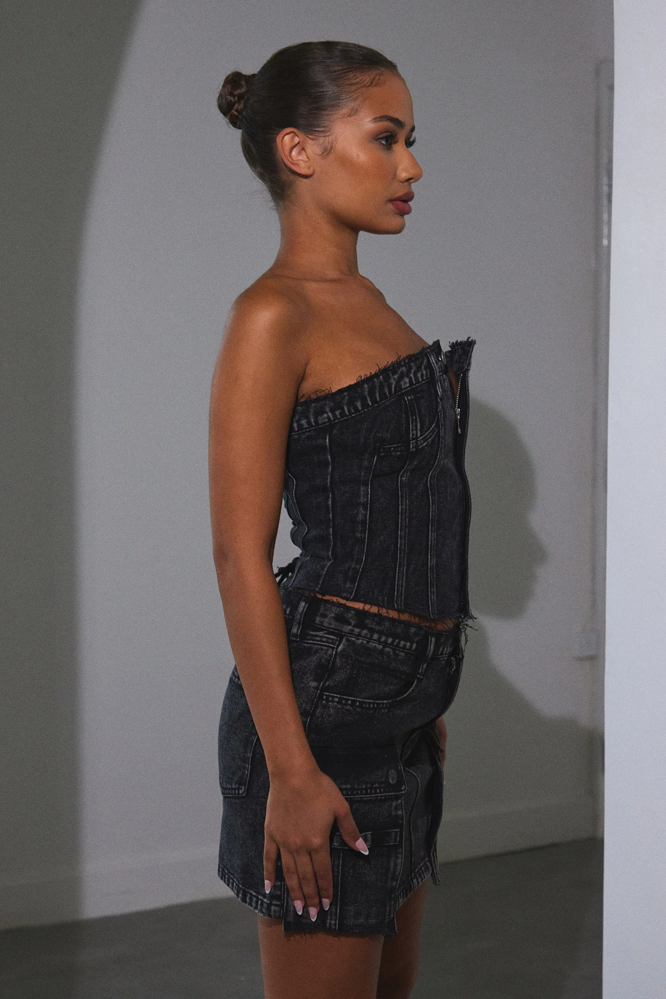 Denim Corset in Dark Wash