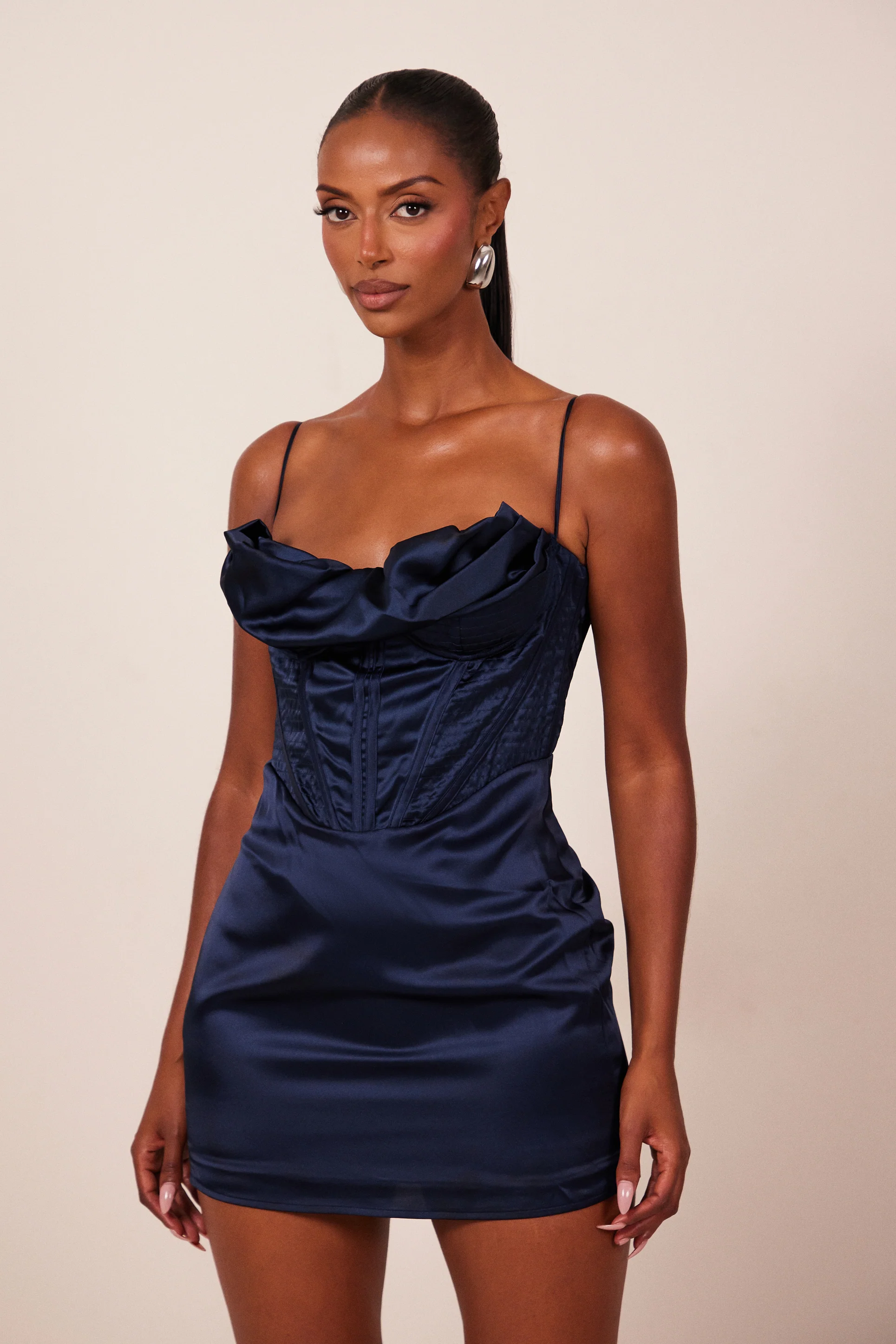 The Satin Corset Mini in Navy