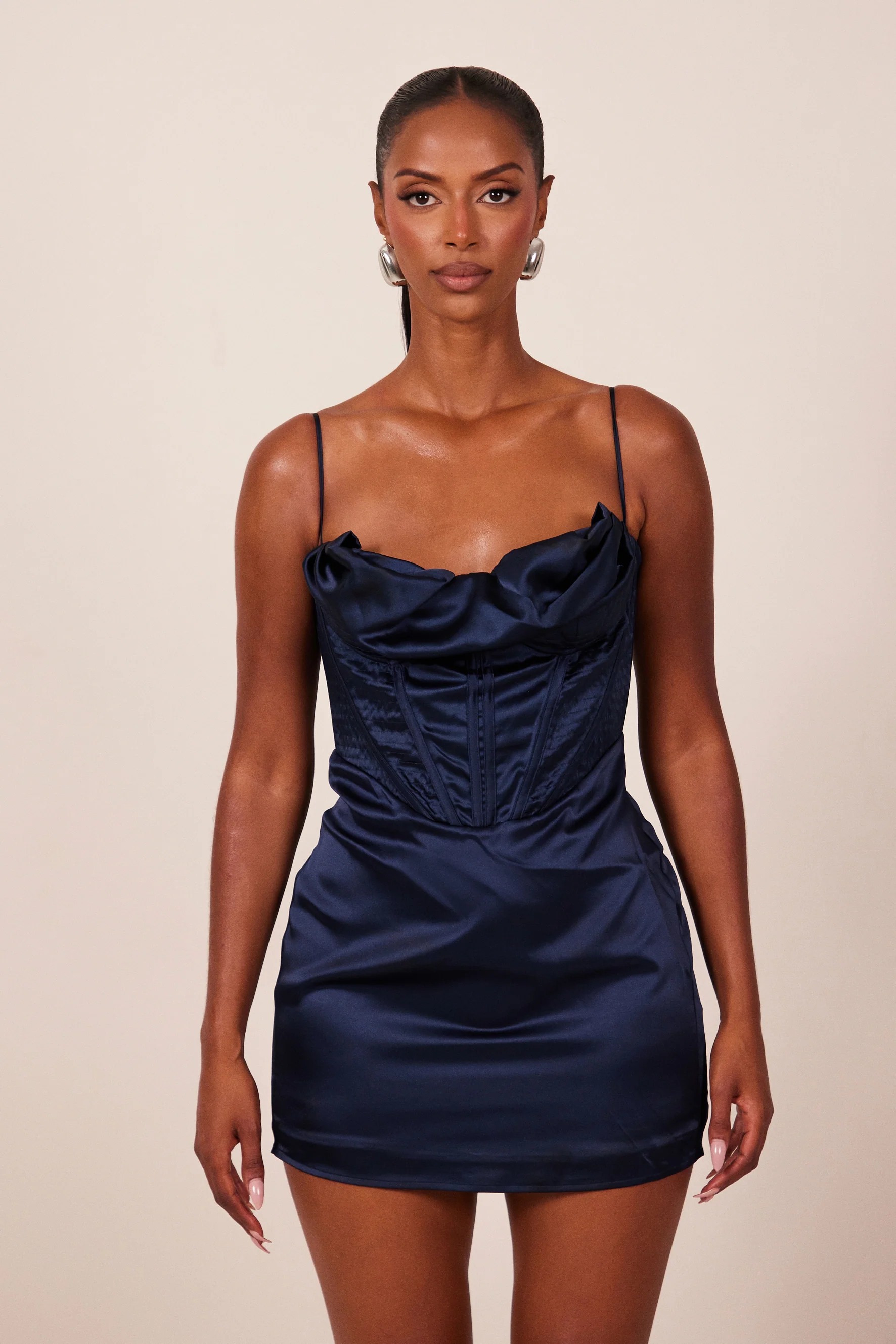 The Satin Corset Mini in Navy