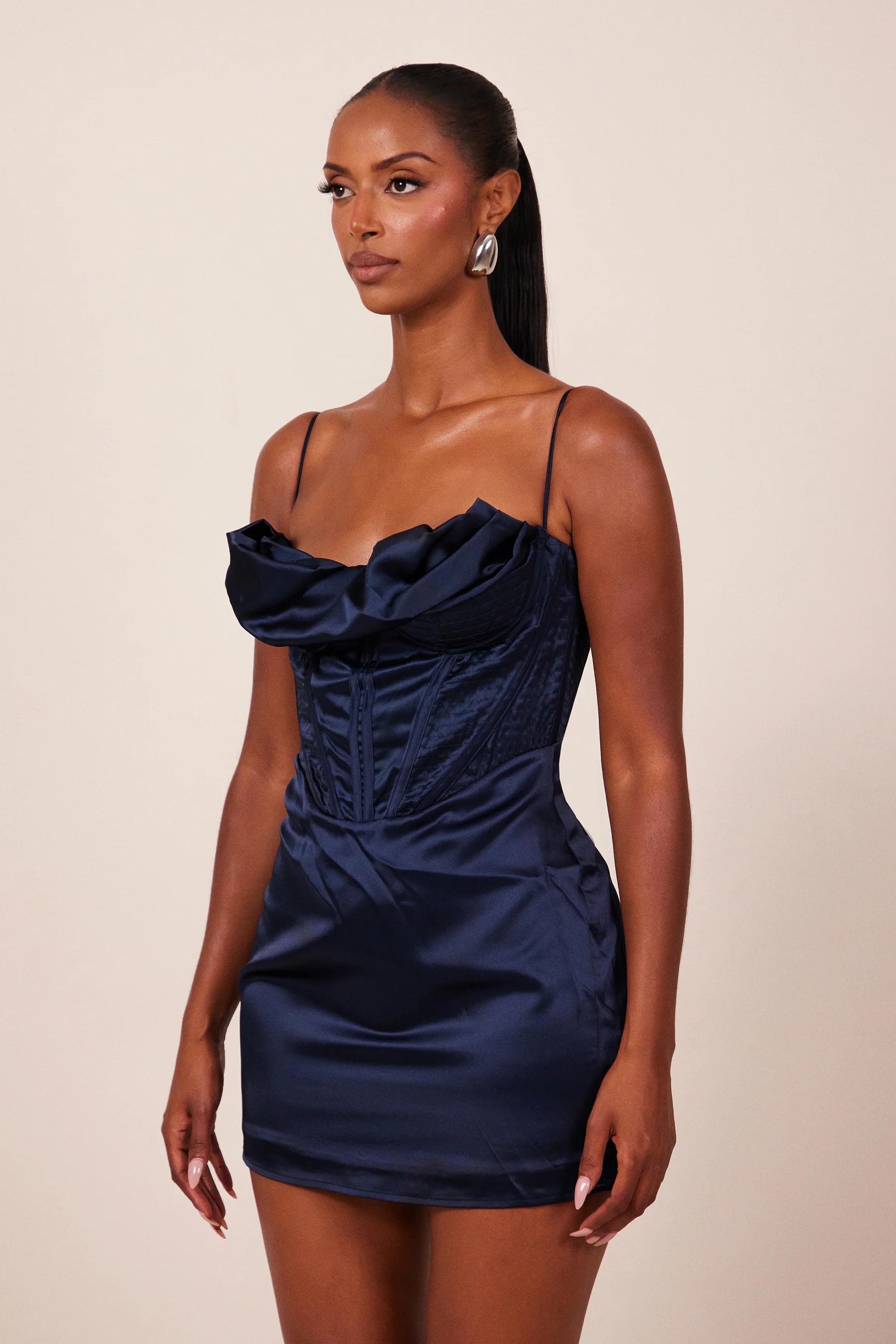 The Satin Corset Mini in Navy