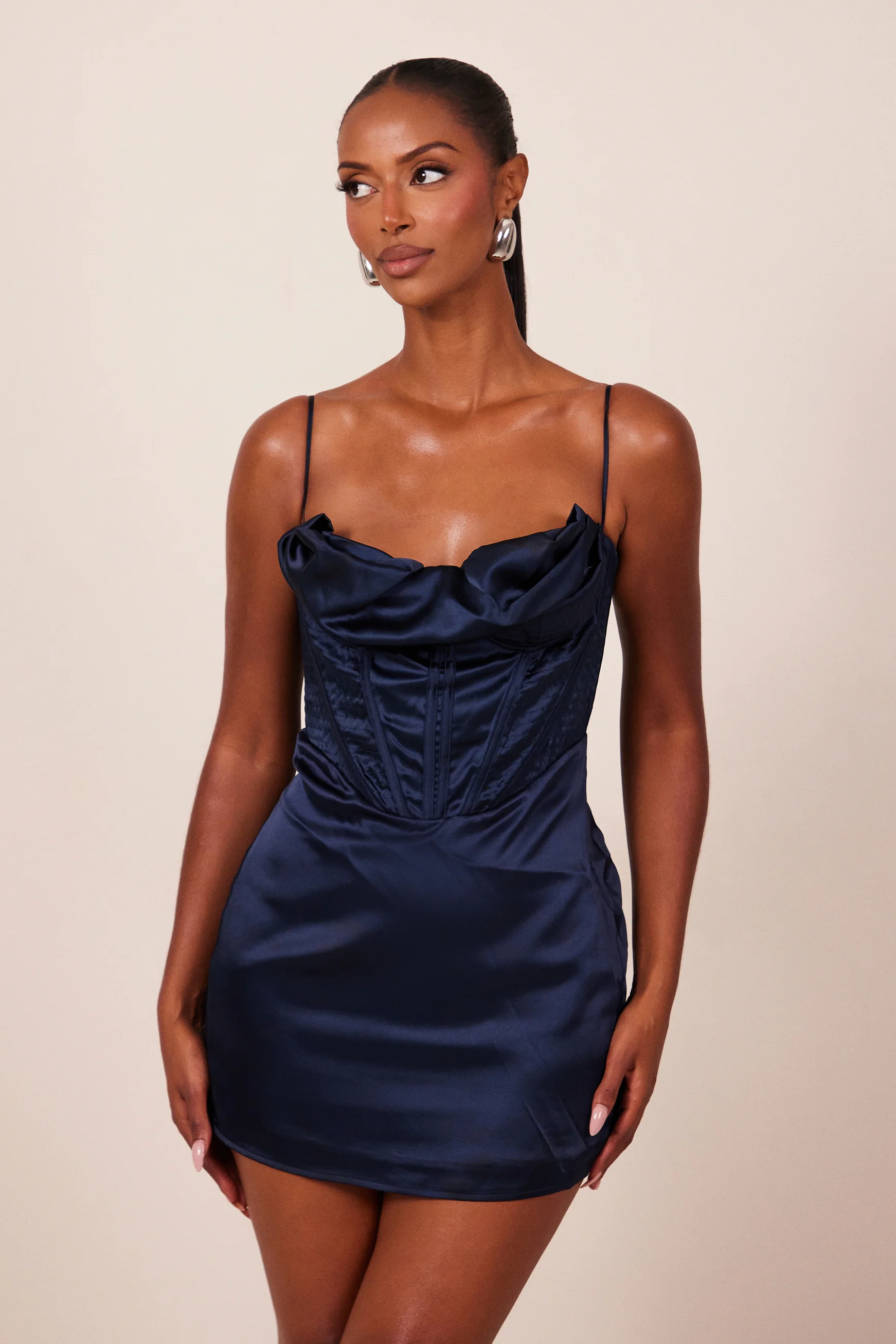 The Satin Corset Mini in Navy