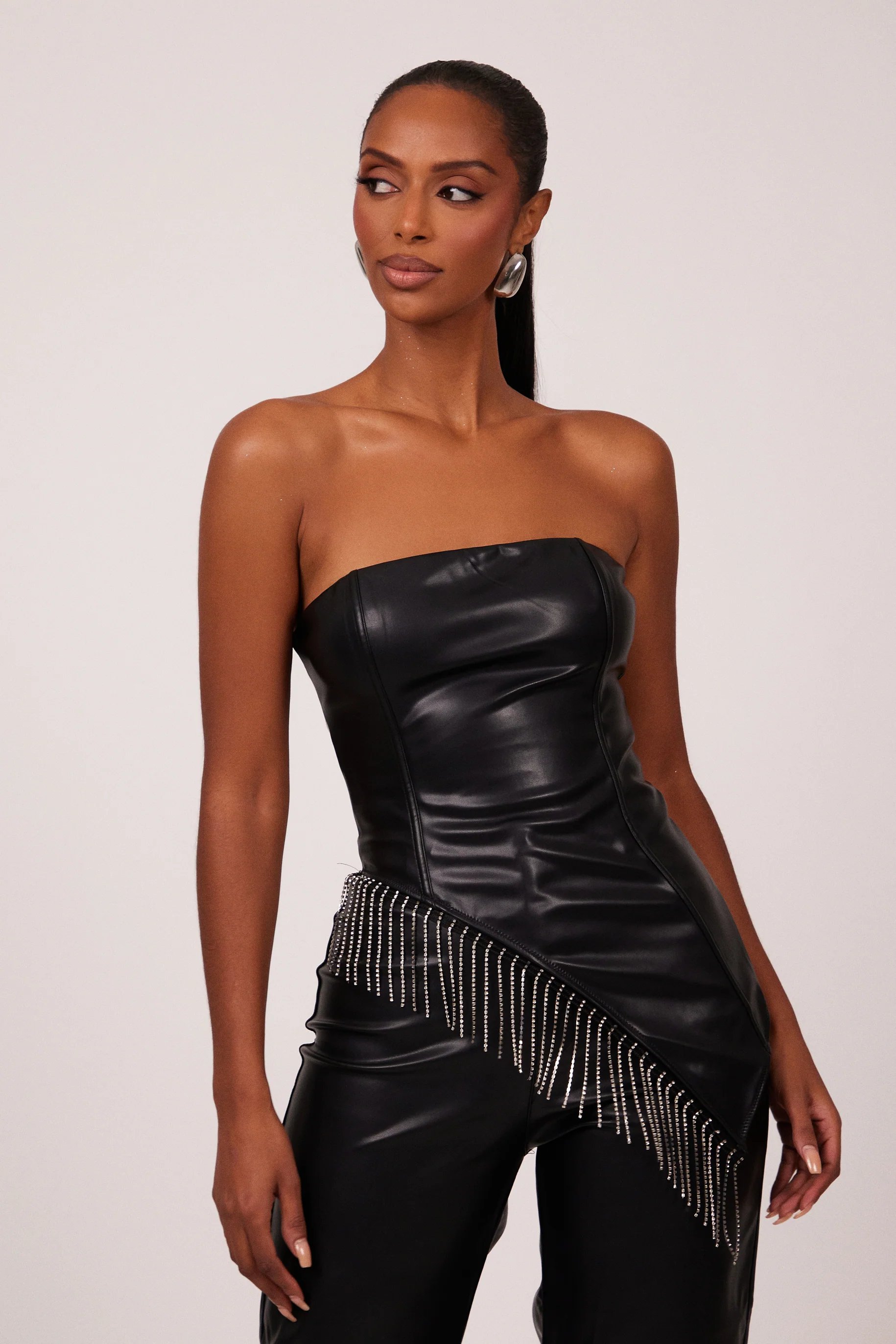 The Leather Diamond Trim Corset in Black
