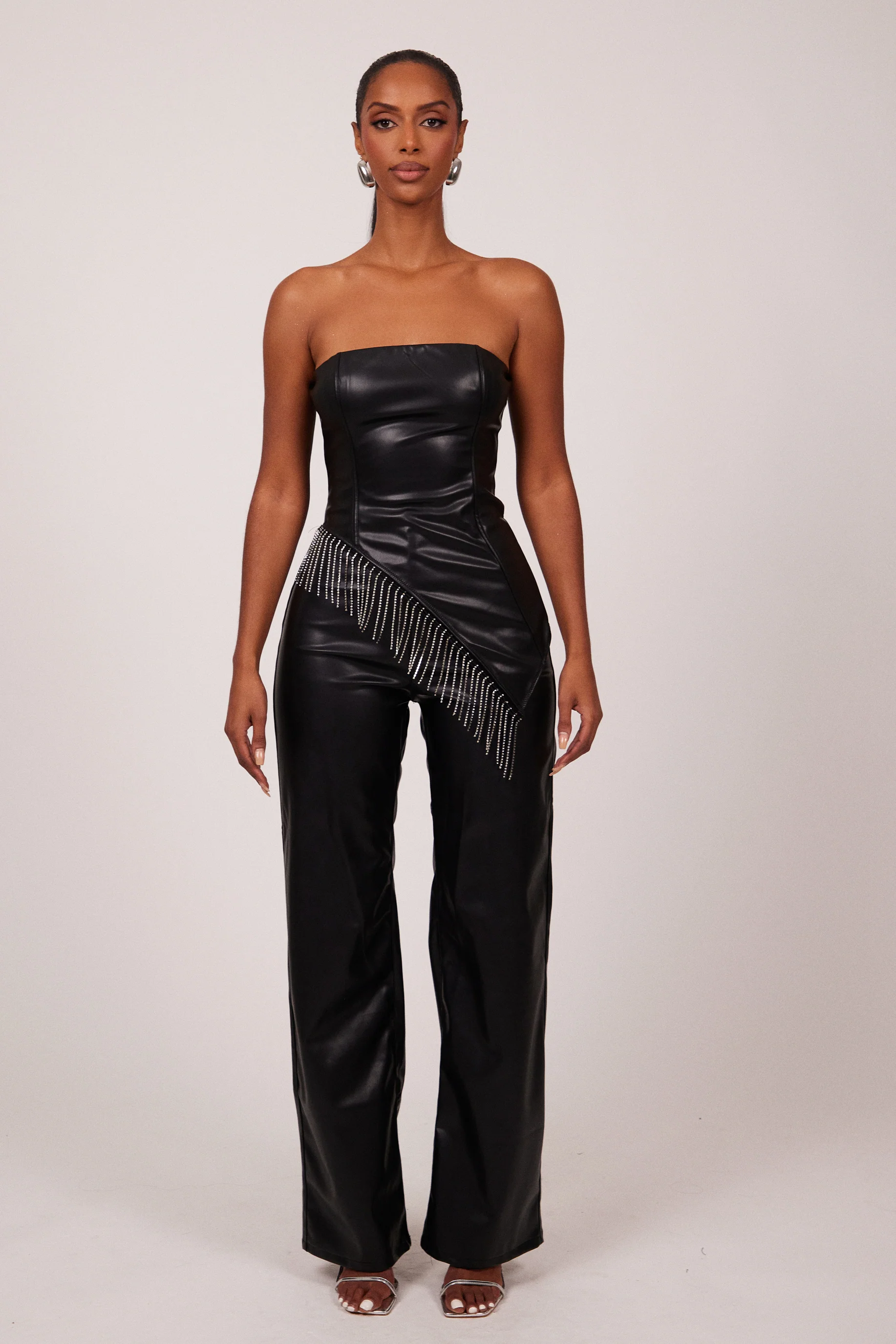 The Leather Diamond Trim Corset in Black