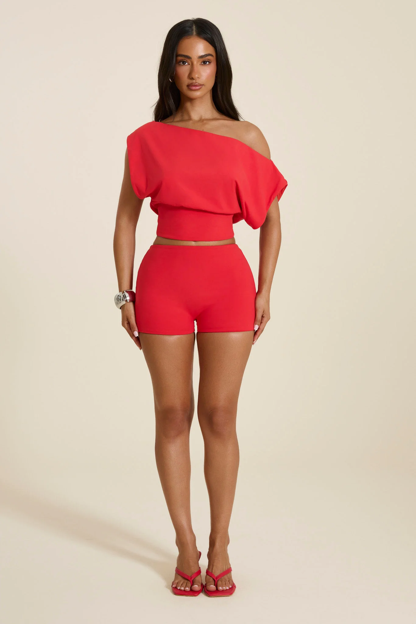 The Samira Off-Shoulder Top in Bright Red