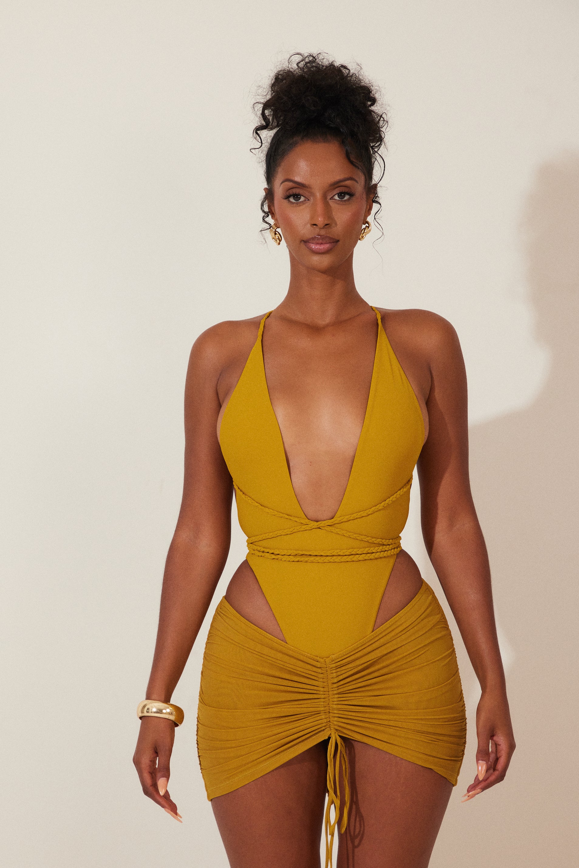 9694-mesh-ruched-coverup-skirt-in-mustard-3.jpg Mesh Ruched Coverup Skirt in Mustard